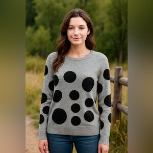 Gray Black Polka Dot Sweater POL Long Sleeve Knit Size Small Casual Knit Boho A